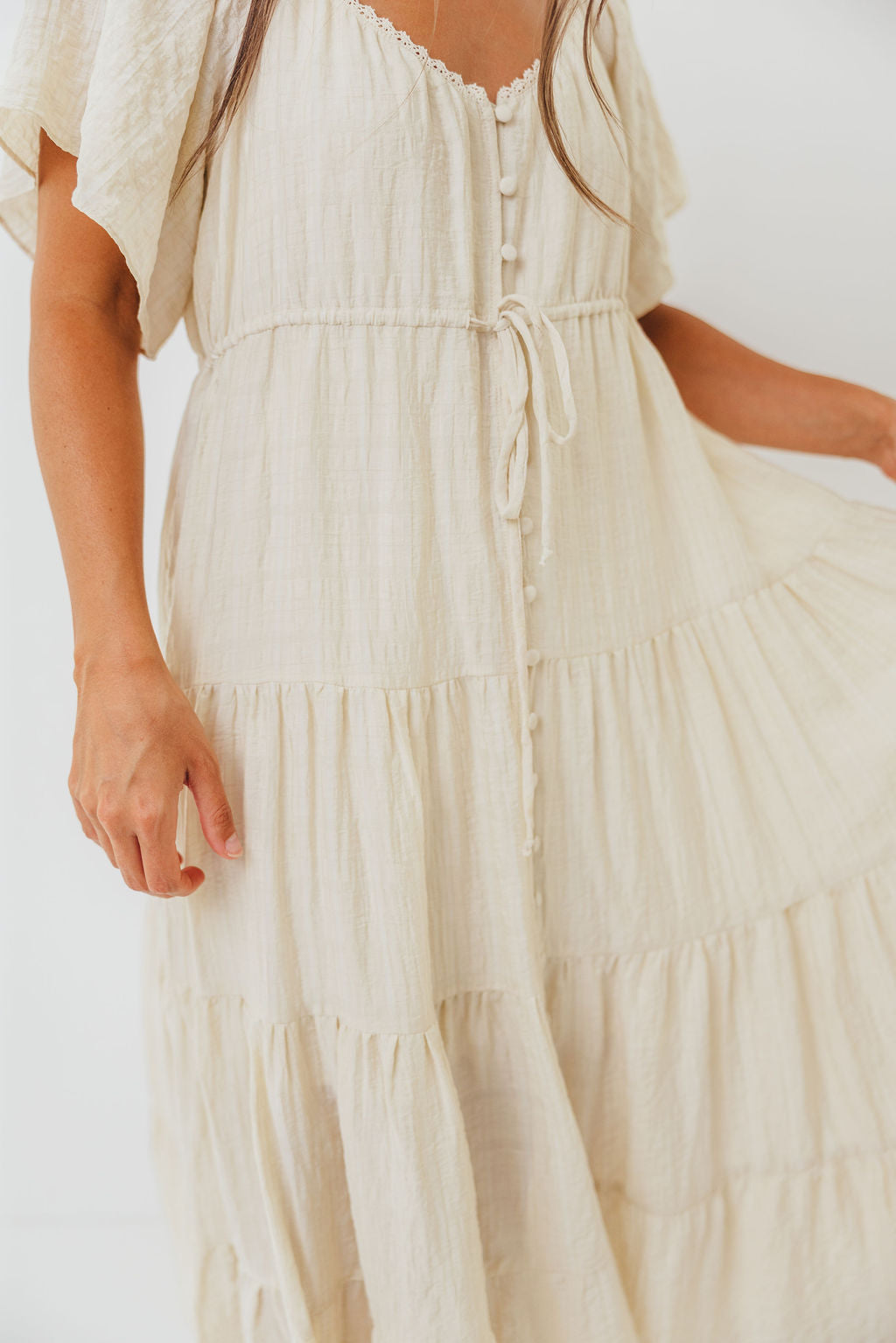 Rumi Woven Sweetheart Maxi Dress in Natural - Bump Friendly - Detachable Liner