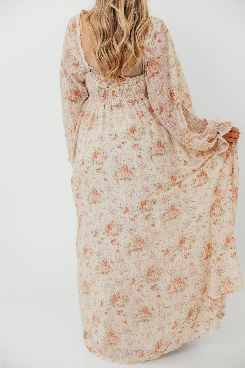 Rosey Woven Floral Print Empire Maxi Dress in Cream Multi - Bump Friendly