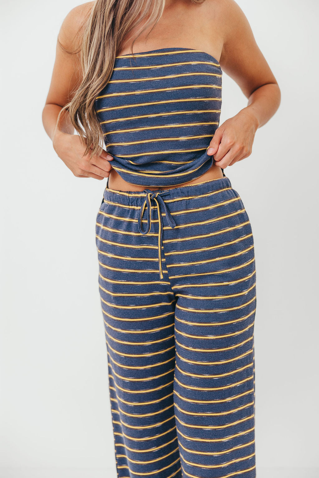 Lawrence Striped Drawstring Wide Leg Pants in Vintage Navy