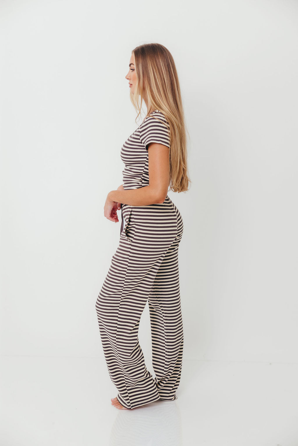 Breton Striped Knit Drawstring Pants in Charcoal