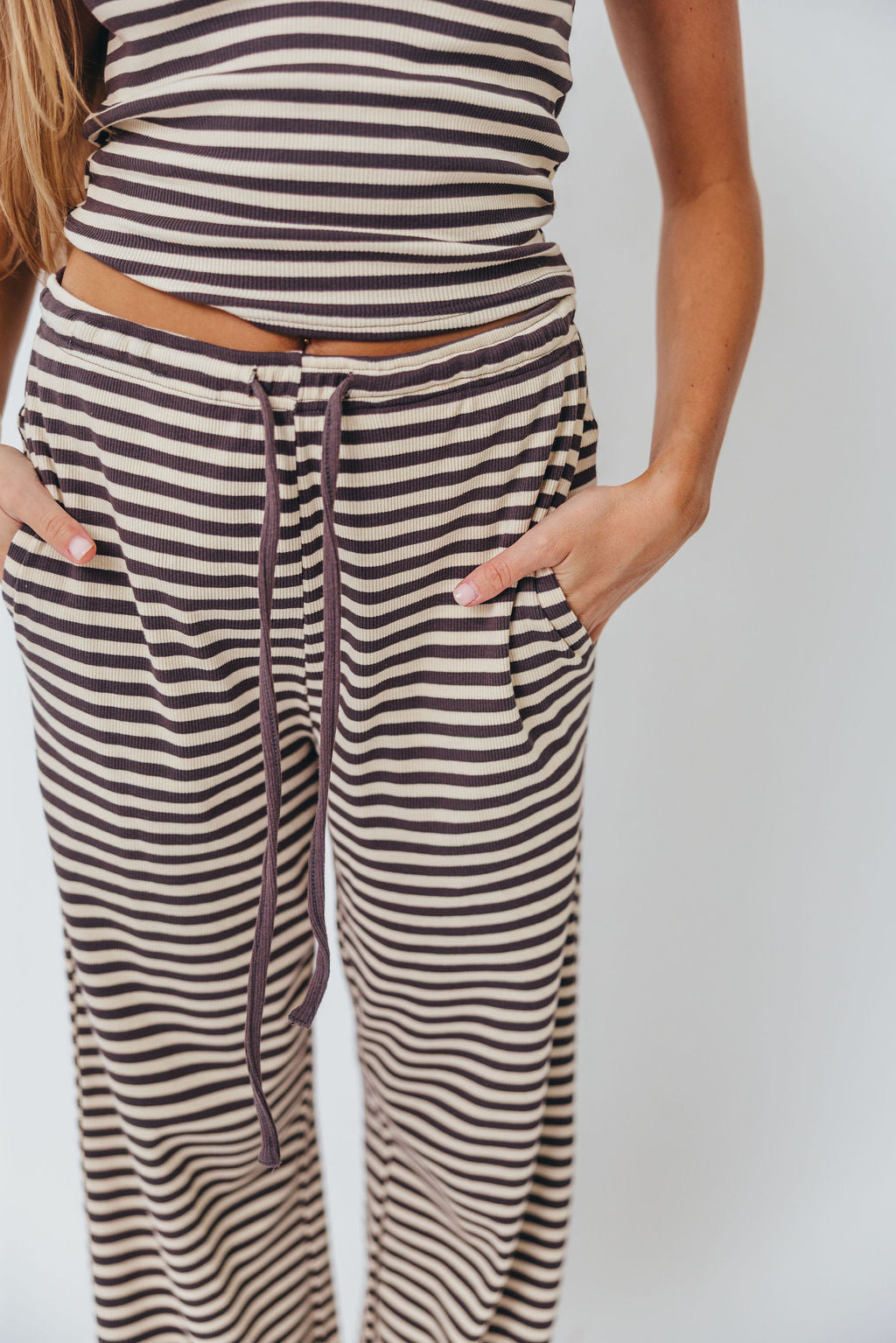 Breton Striped Knit Drawstring Pants in Charcoal