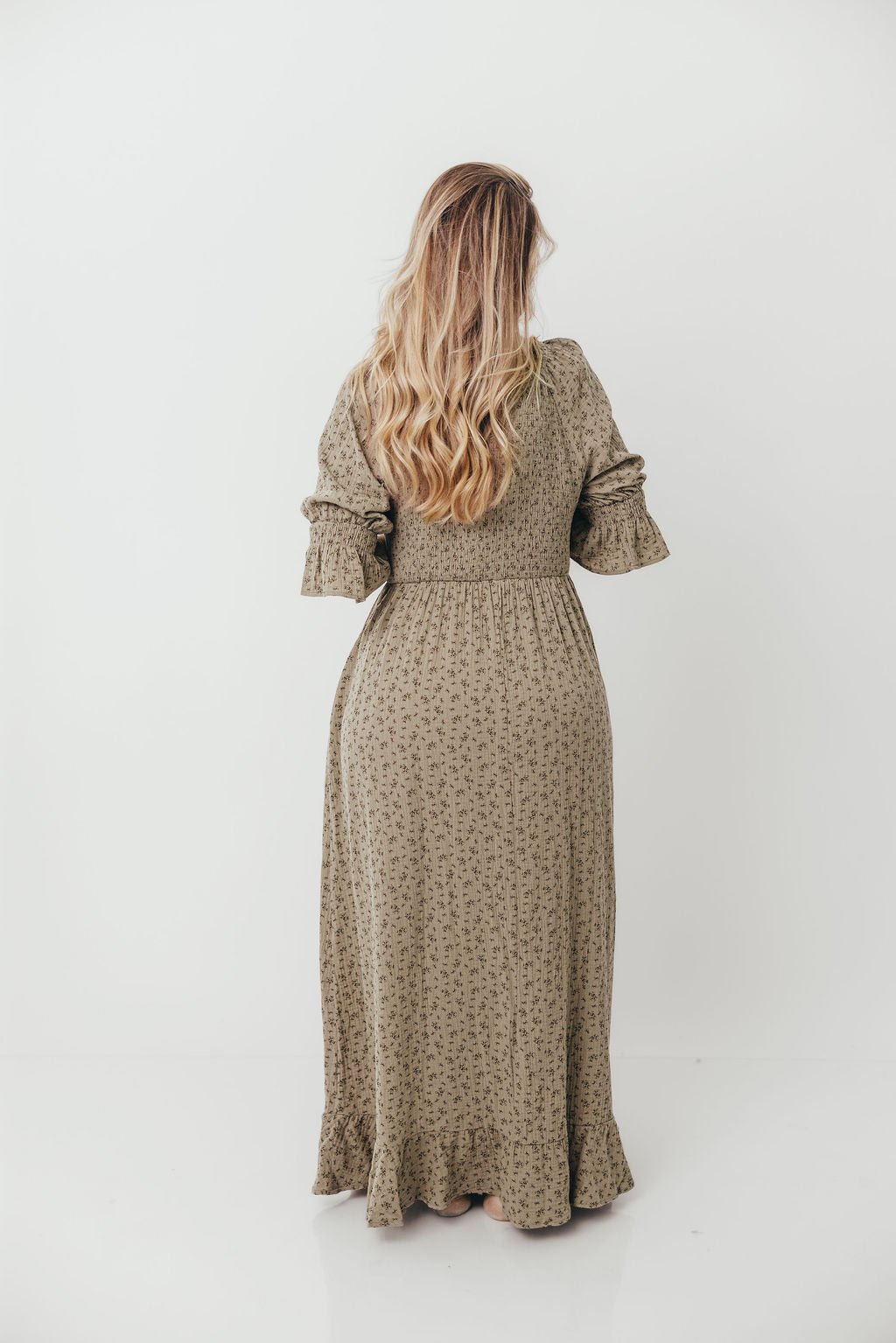 Sienna 100% Cotton Puff Sleeve Maxi Dress in Olive Foliage - Bump Friendly *9/26 PRE-ORDER*