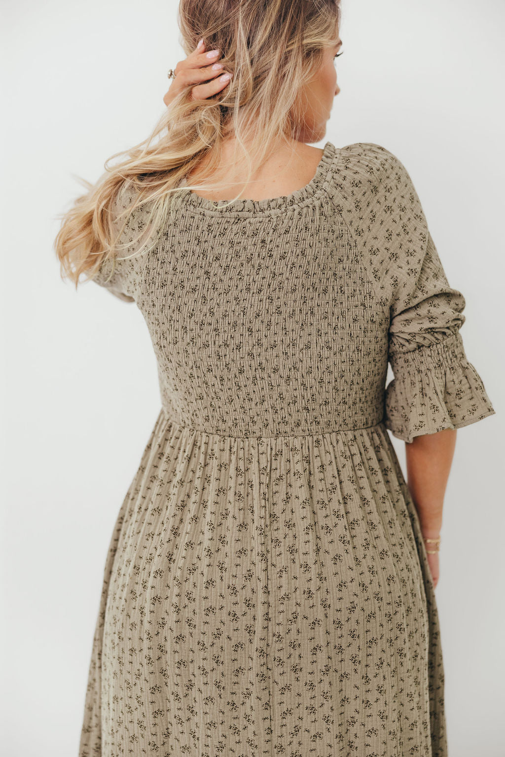 Sienna 100% Cotton Puff Sleeve Maxi Dress in Olive Foliage - Bump Friendly *9/26 PRE-ORDER*