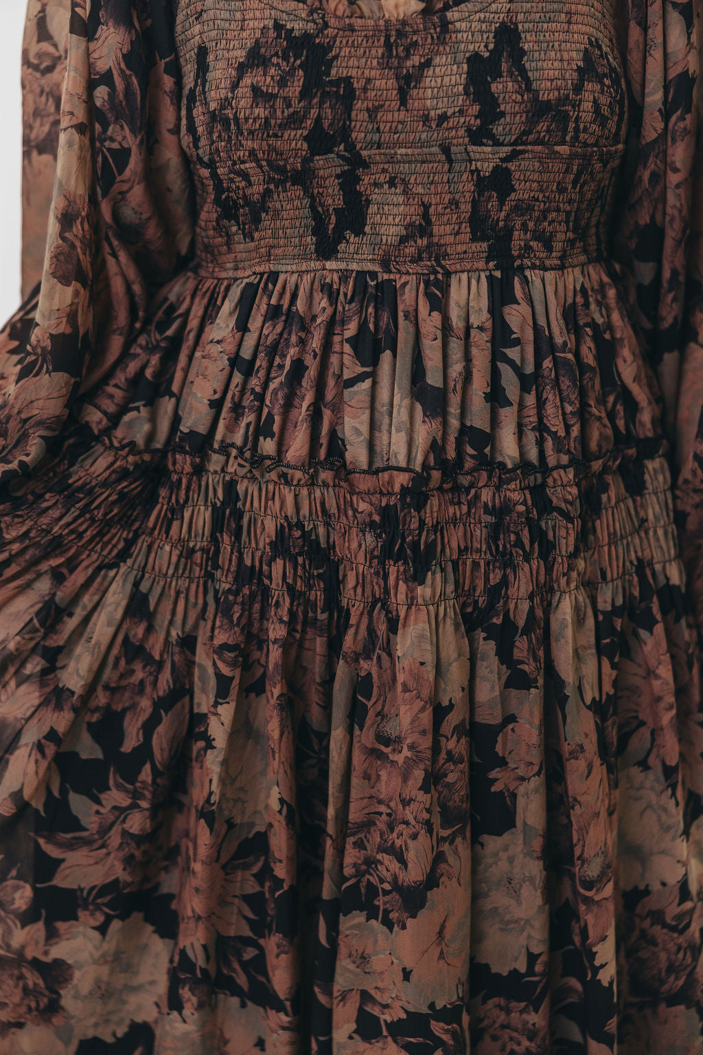 Blaine Smocked Maxi Dress in Black Floral