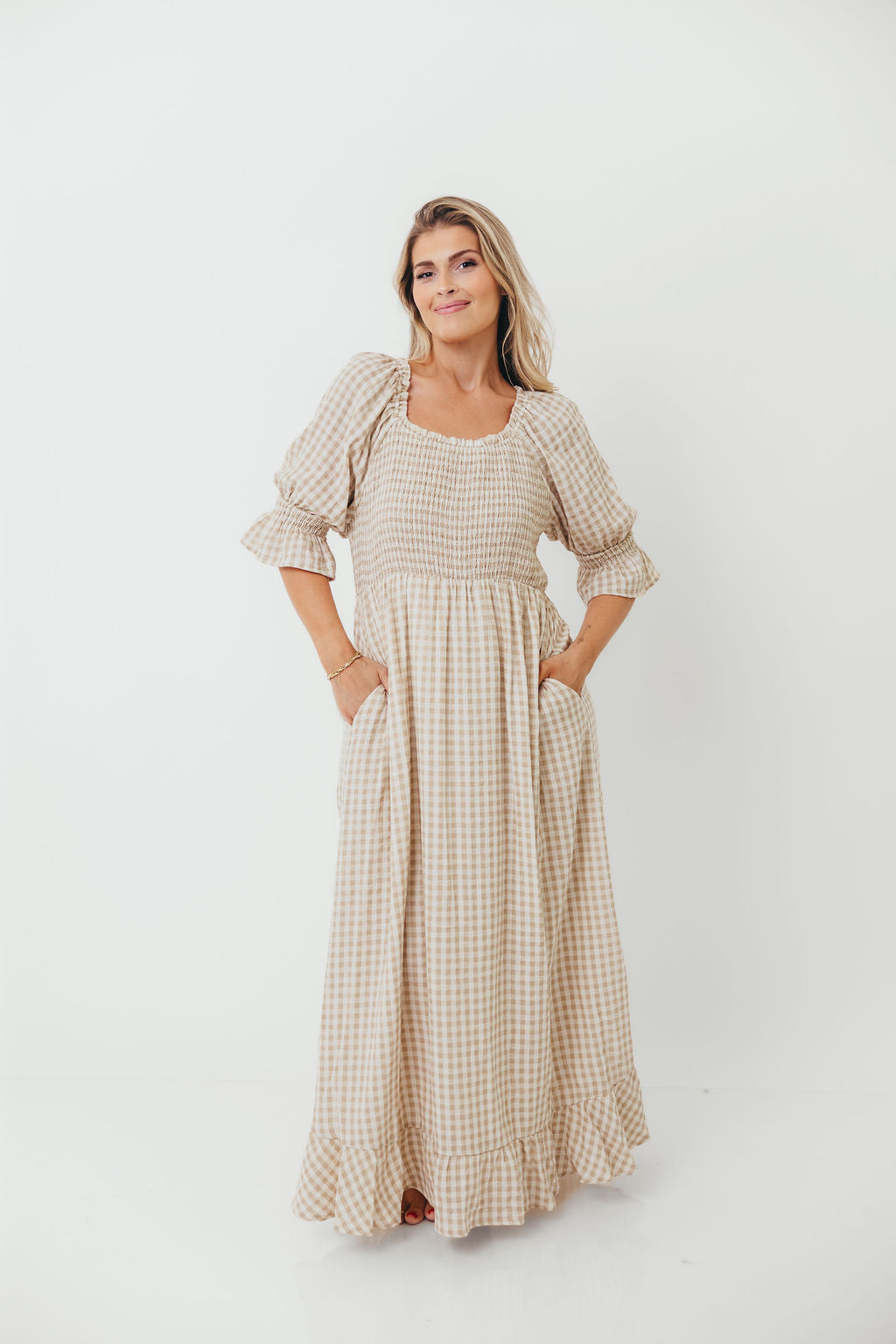 Sienna 100% Cotton Puff Sleeve Maxi Dress in Natural - Bump Friendly