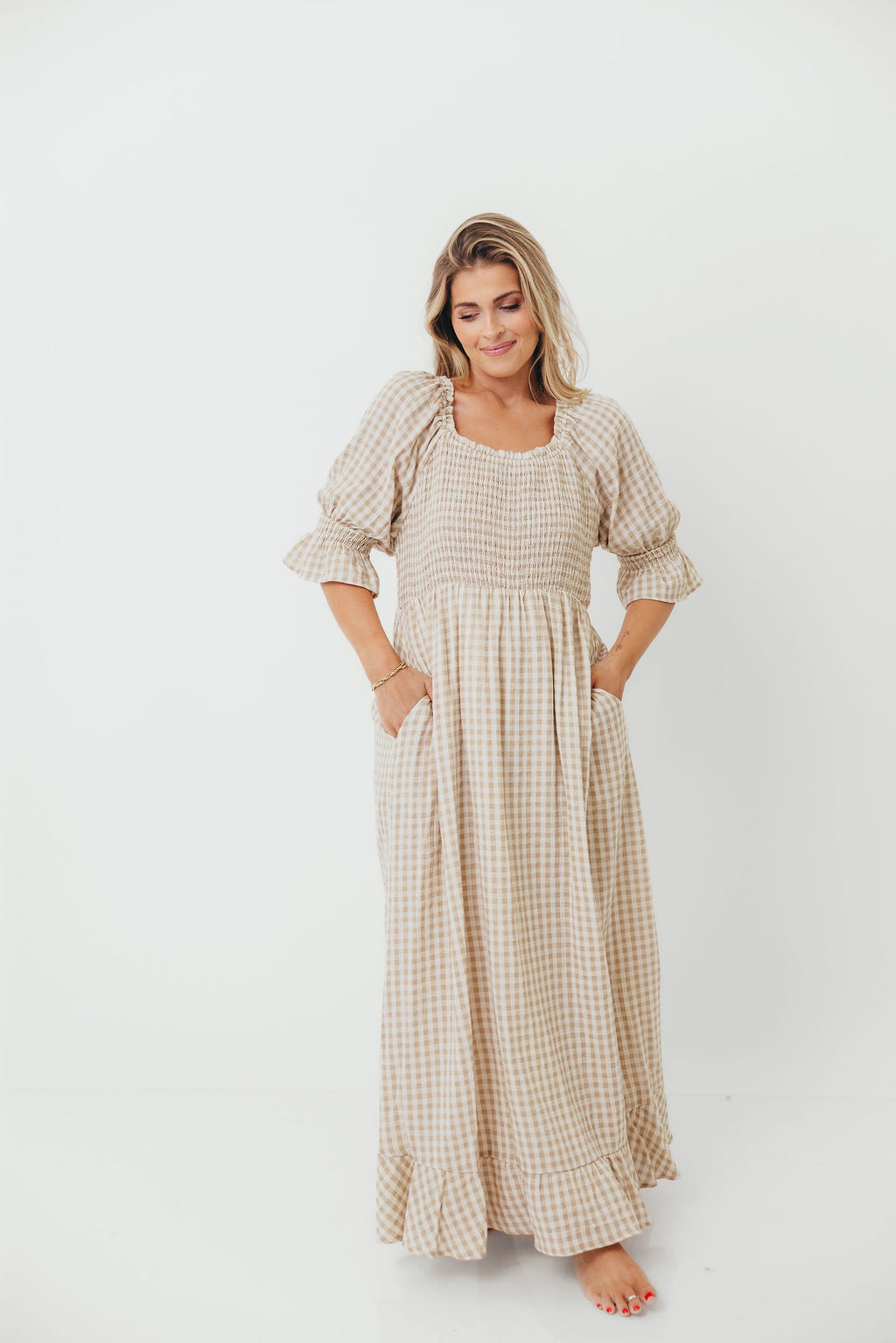 Sienna 100% Cotton Puff Sleeve Maxi Dress in Natural - Bump Friendly