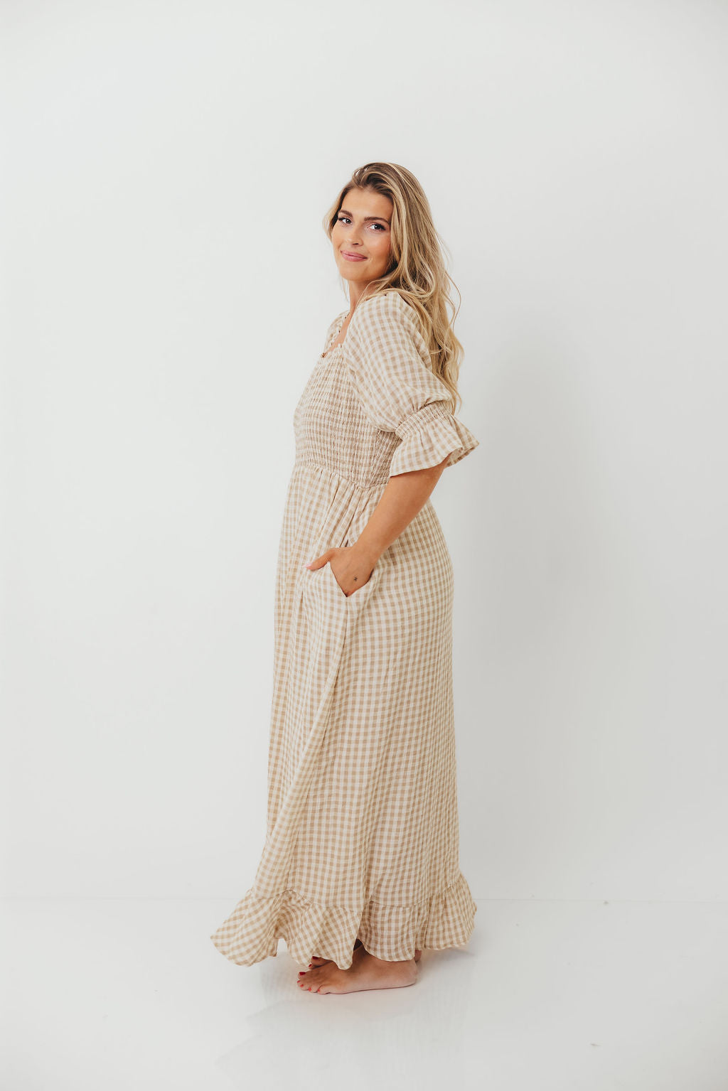Sienna 100% Cotton Puff Sleeve Maxi Dress in Natural - Bump Friendly