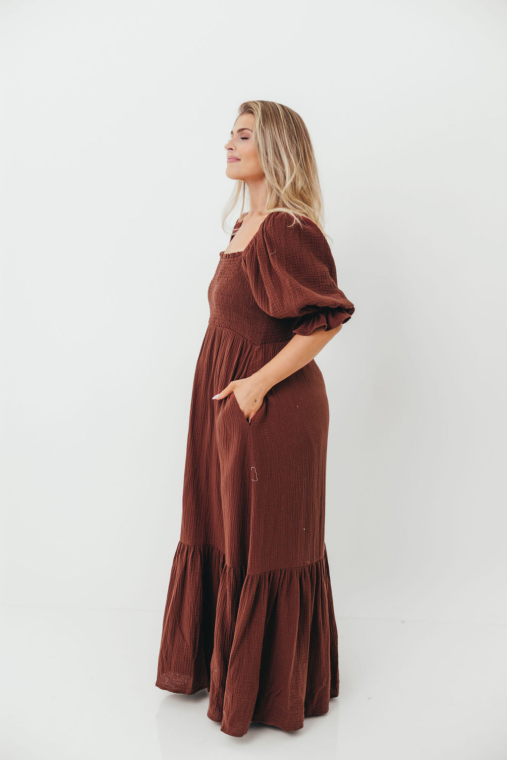 Livvy 100% Cotton Maxi Dress in Rust Brown - Bump Friendly