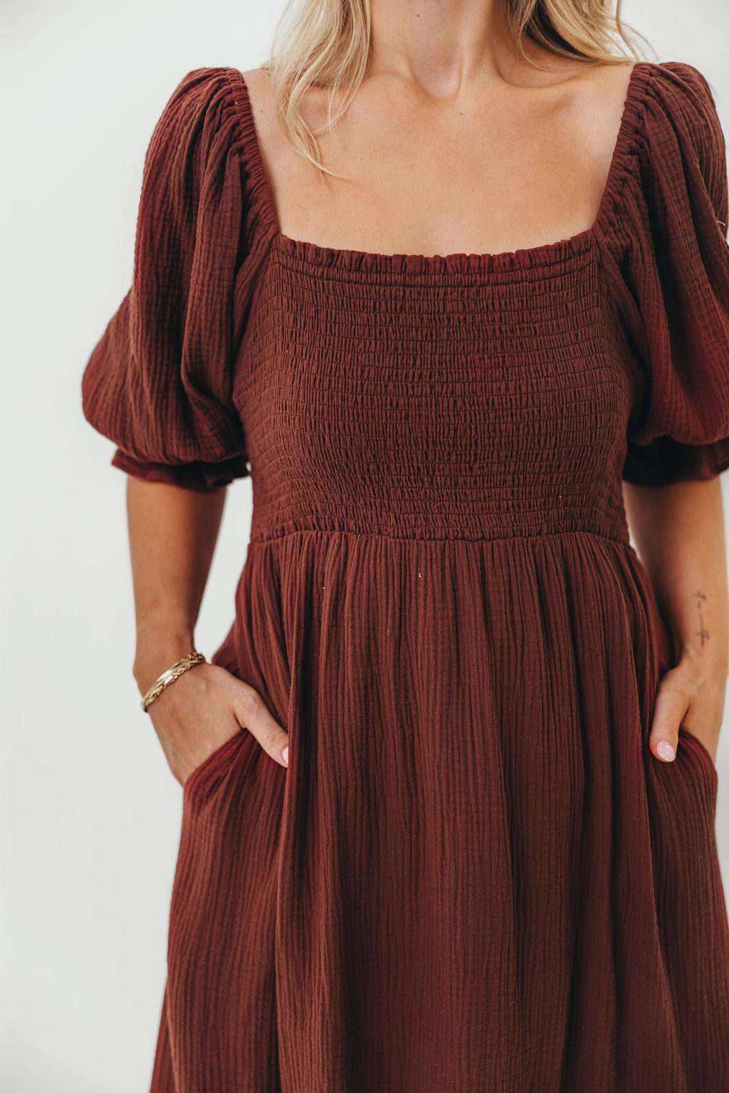 Livvy 100% Cotton Maxi Dress in Rust Brown - Bump Friendly