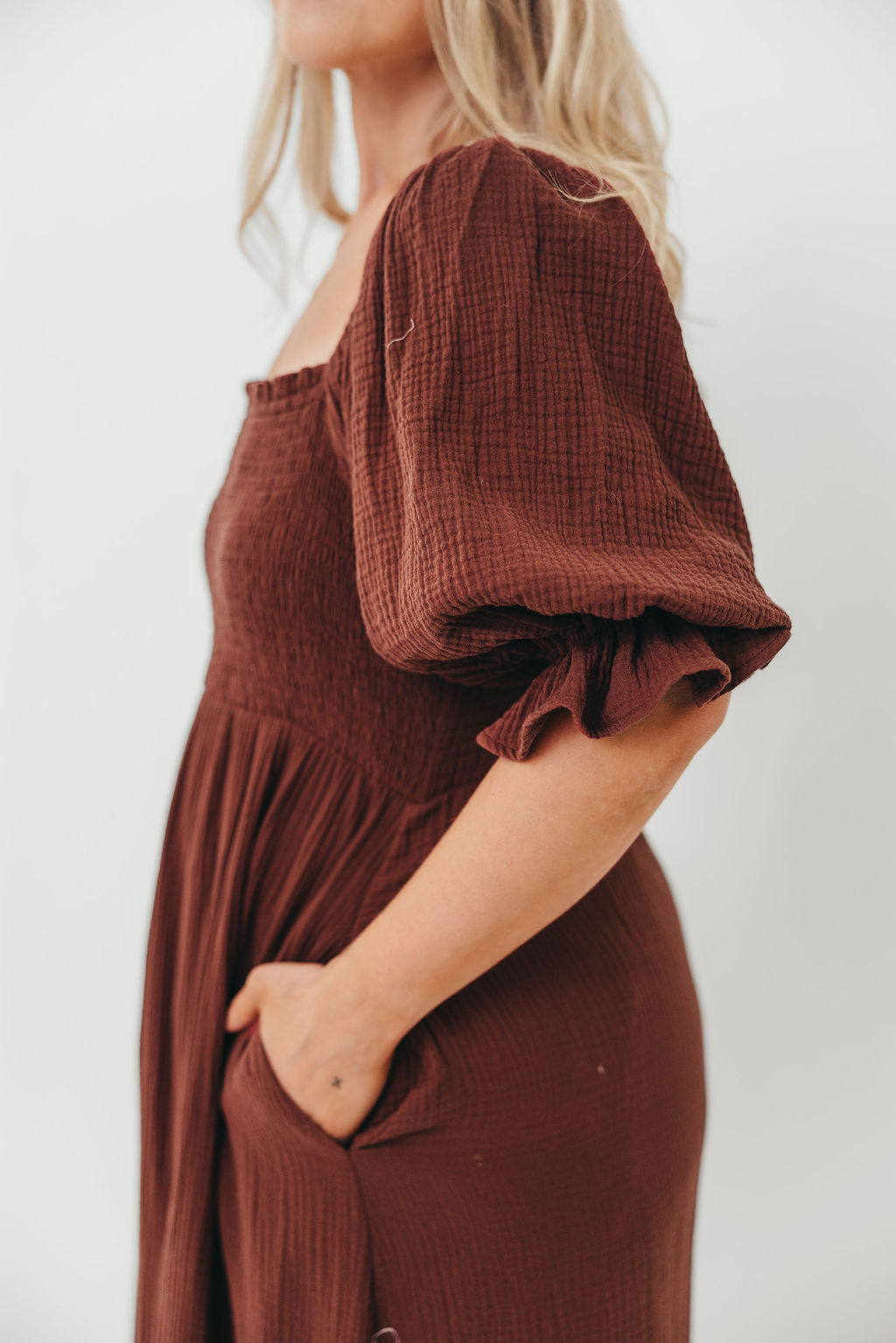 Livvy 100% Cotton Maxi Dress in Rust Brown - Bump Friendly