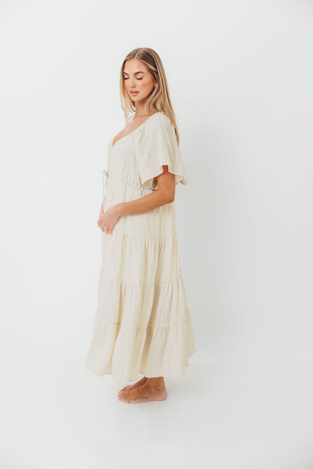 Rumi Woven Sweetheart Maxi Dress in Natural - Bump Friendly - Detachable Liner
