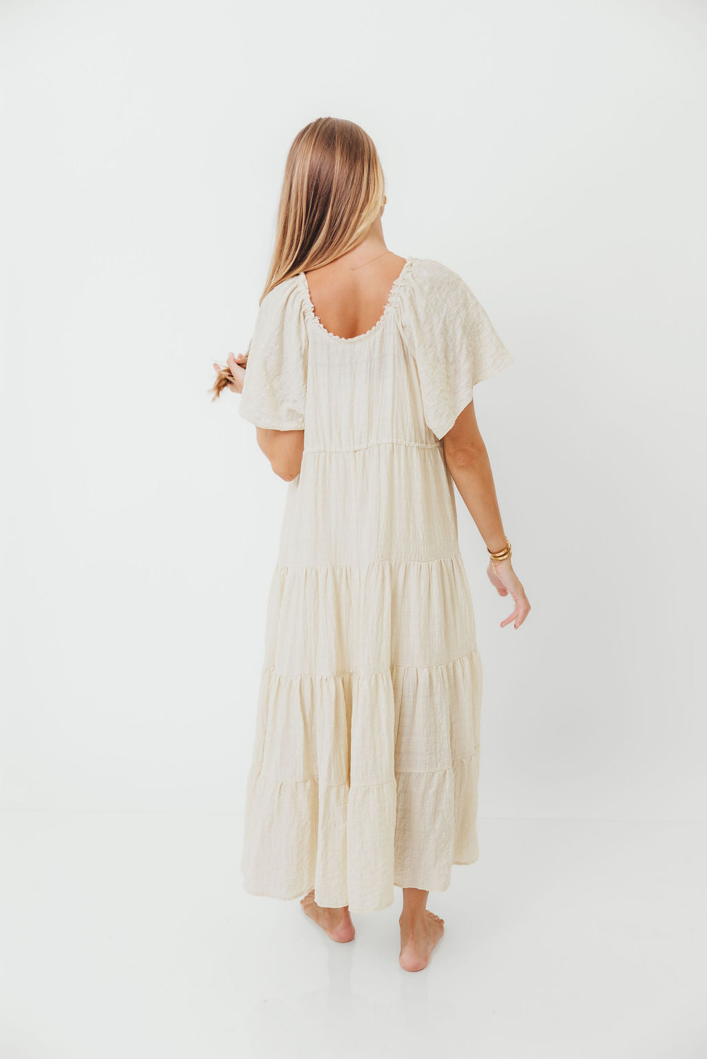 Rumi Woven Sweetheart Maxi Dress in Natural - Bump Friendly - Detachable Liner