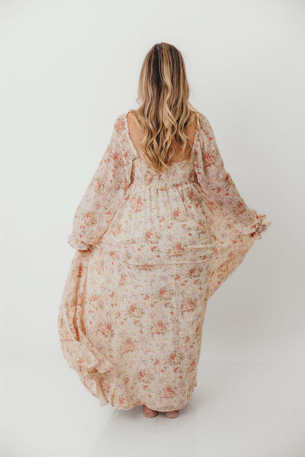 Rosey Woven Floral Print Empire Maxi Dress in Cream Multi - Bump Friendly