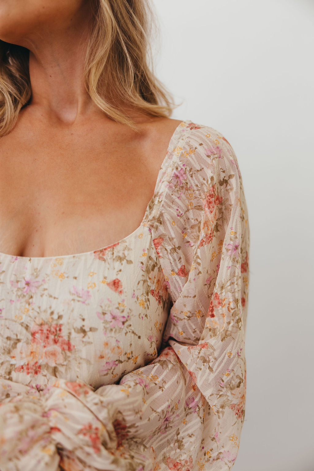 Rosey Woven Floral Print Empire Maxi Dress in Cream Multi - Bump Friendly