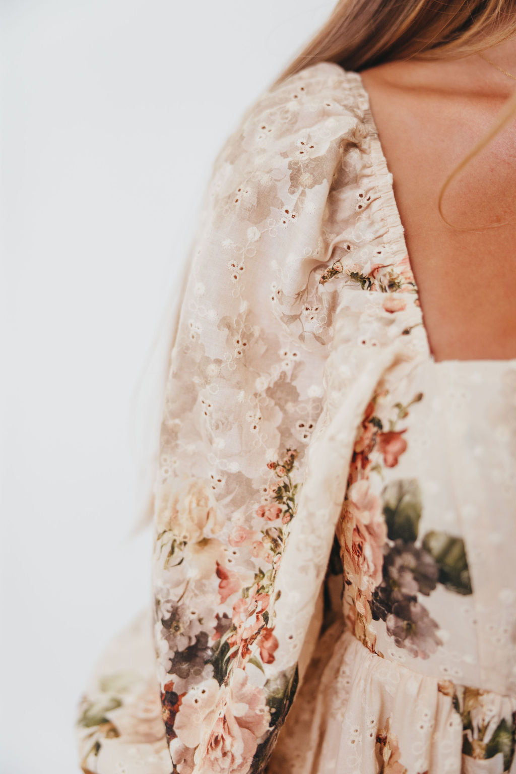 Mona Maxi Dress with Smocking in Cream/Beige Floral - Bump Friendly *9/30 PRE-ORDER*