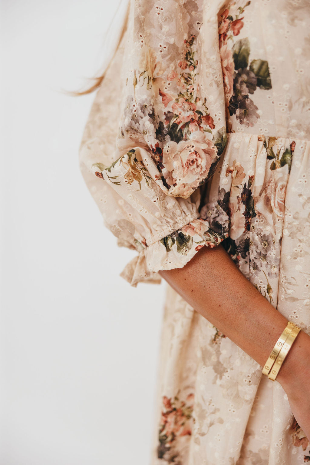 Mona Maxi Dress with Smocking in Cream/Beige Floral - Bump Friendly *9/30 PRE-ORDER*