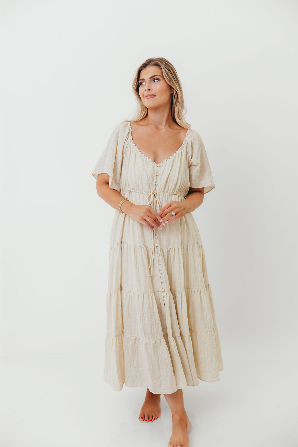 Rumi Woven Sweetheart Maxi Dress in Natural - Bump Friendly - Detachable Liner