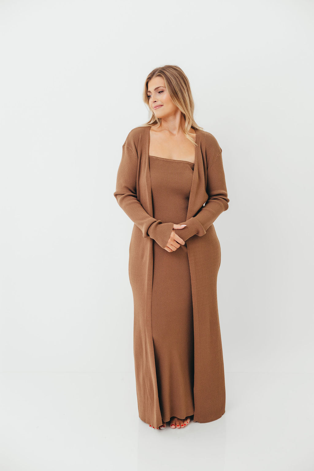 Lina Two Piece Dress Set in Taupe - Bump Friendly & Inclusive Sizing