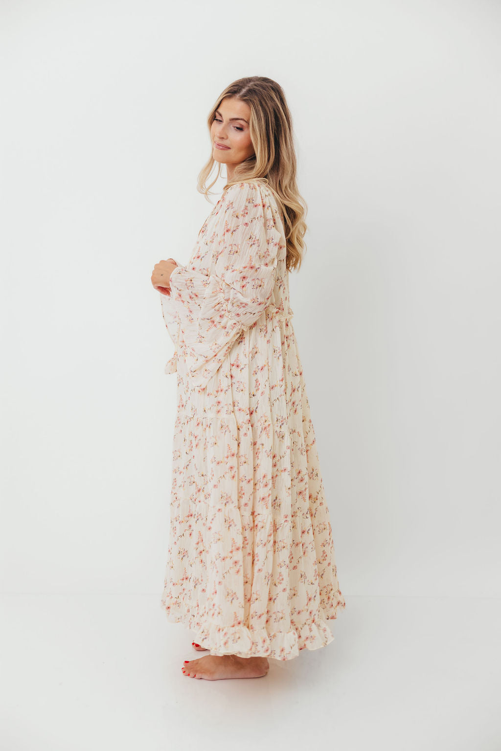 Lisa Woven Floral V-Neck Maxi Dress with Detachable Liner in Cream Multi - Bump Friendly