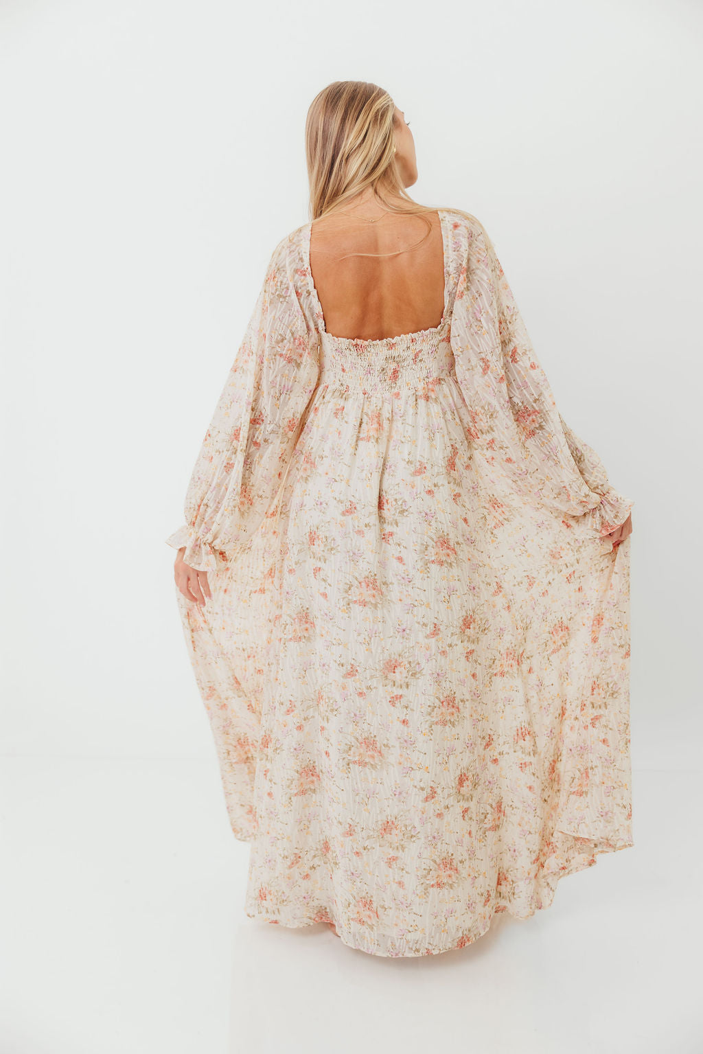 Rosey Woven Floral Print Empire Maxi Dress in Cream Multi - Bump Friendly