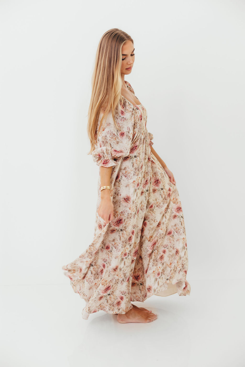 Mona Maxi Dress with Smocking in Pink/Beige Multi Floral - Bump Friendly *9/30 PRE-ORDER*