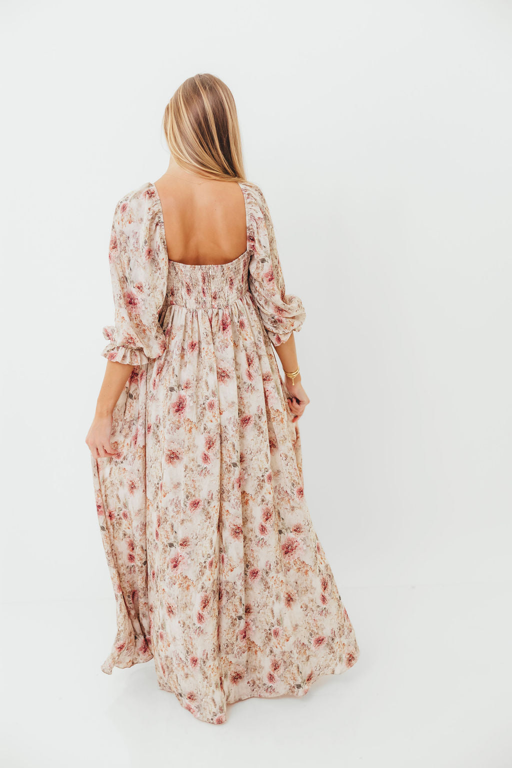 Mona Maxi Dress with Smocking in Pink/Beige Multi Floral - Bump Friendly *9/30 PRE-ORDER*