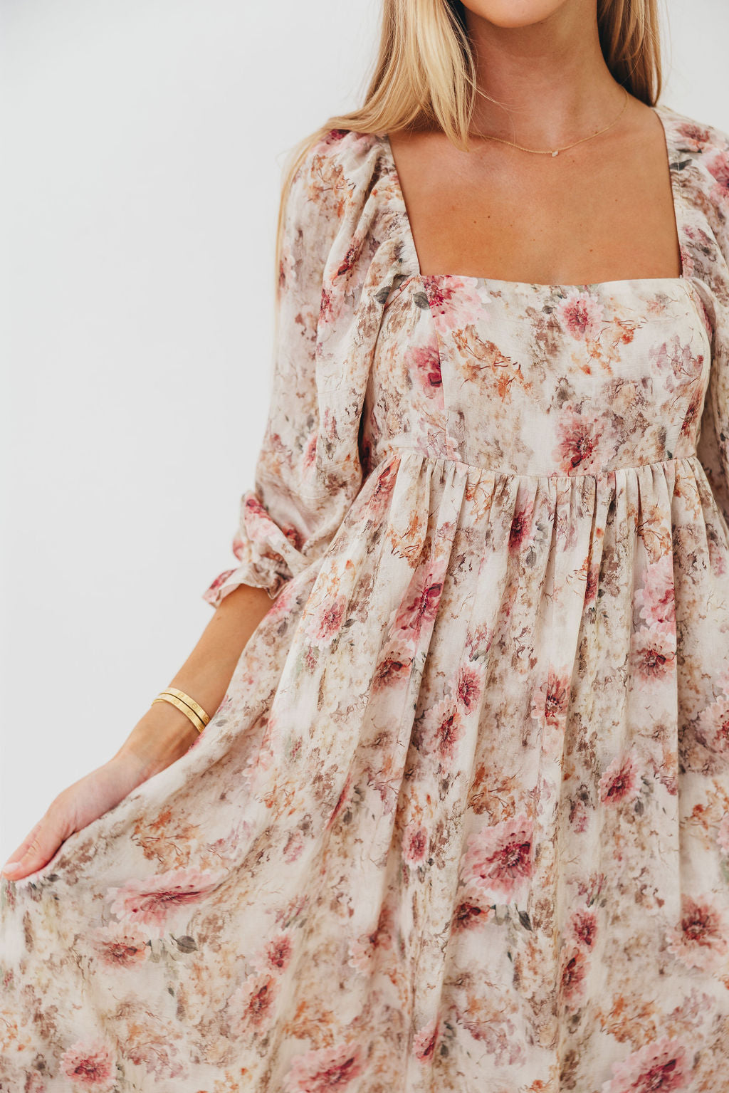 Mona Maxi Dress with Smocking in Pink/Beige Multi Floral - Bump Friendly *9/30 PRE-ORDER*