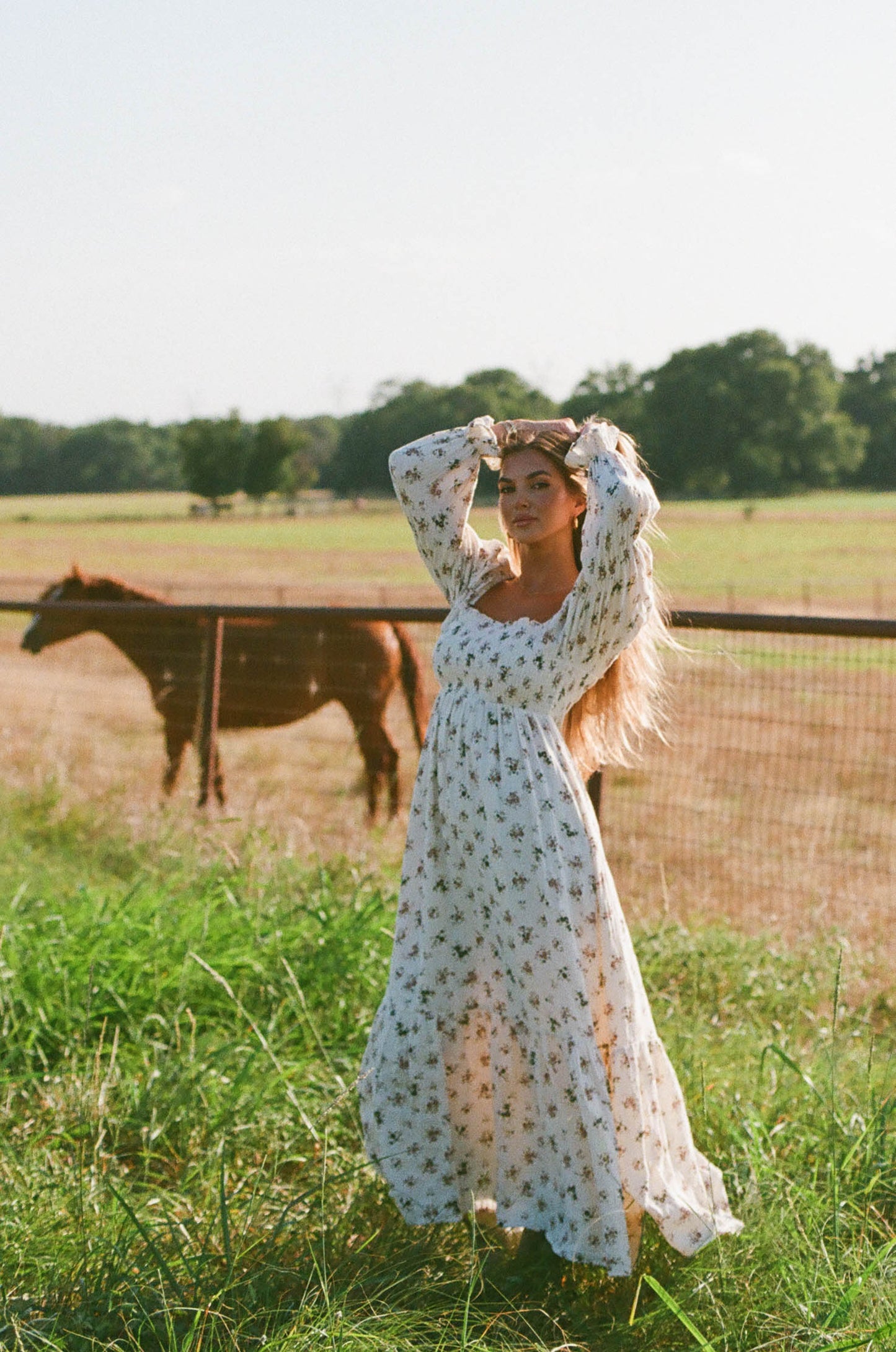 Emerson Maxi Dress with Long Sleeves in Ivory