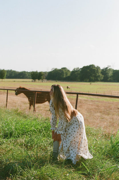 Emerson Maxi Dress with Long Sleeves in Ivory