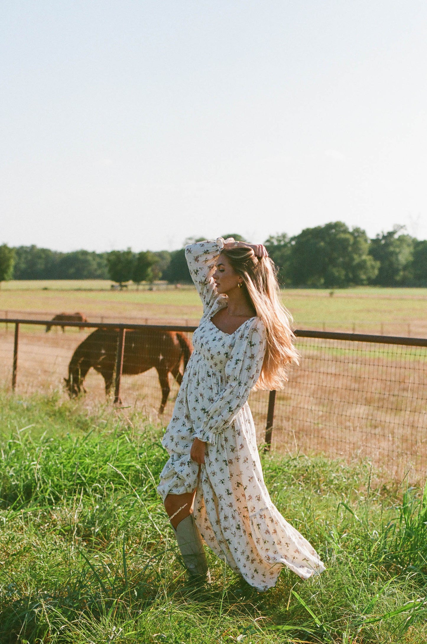 Emerson Maxi Dress with Long Sleeves in Ivory
