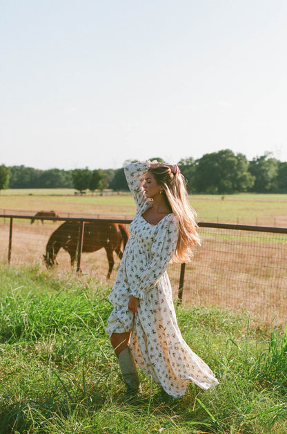 Emerson Maxi Dress with Long Sleeves in Ivory