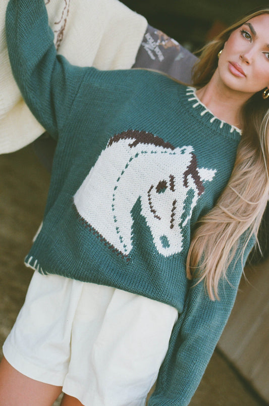 Clyde Horse Sweater in Green