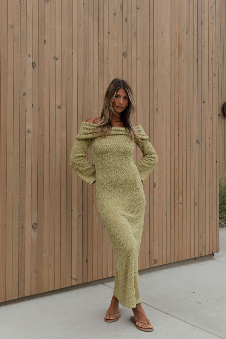 Nora Knit Maxi Dress in Dusty Lime - Bump Friendly