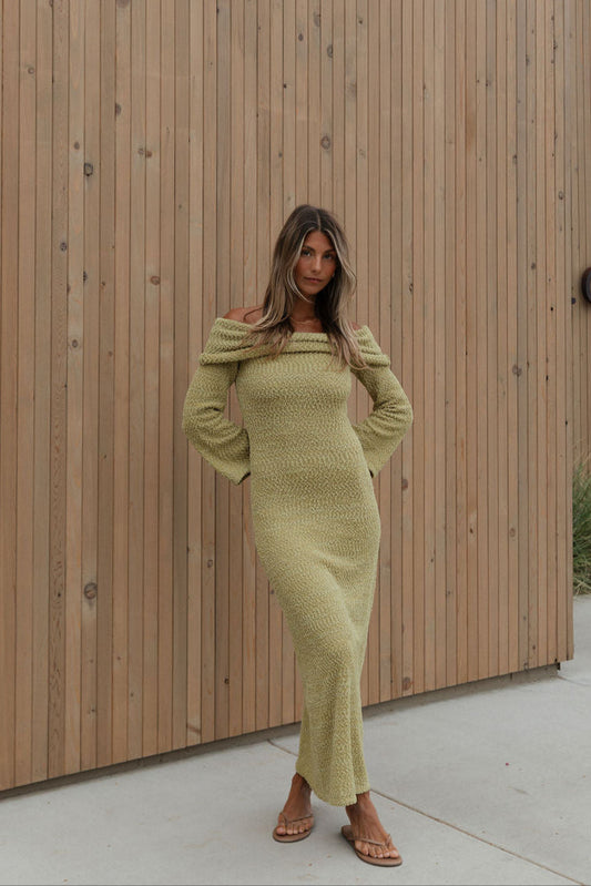 Nora Knit Maxi Dress in Dusty Lime - Bump Friendly