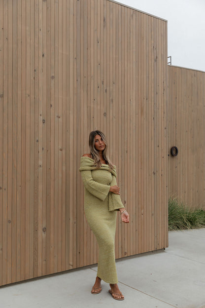 Nora Knit Maxi Dress in Dusty Lime - Bump Friendly