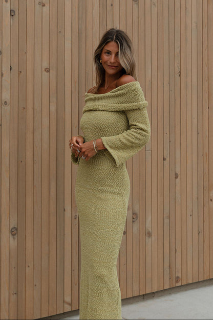 Nora Knit Maxi Dress in Dusty Lime - Bump Friendly