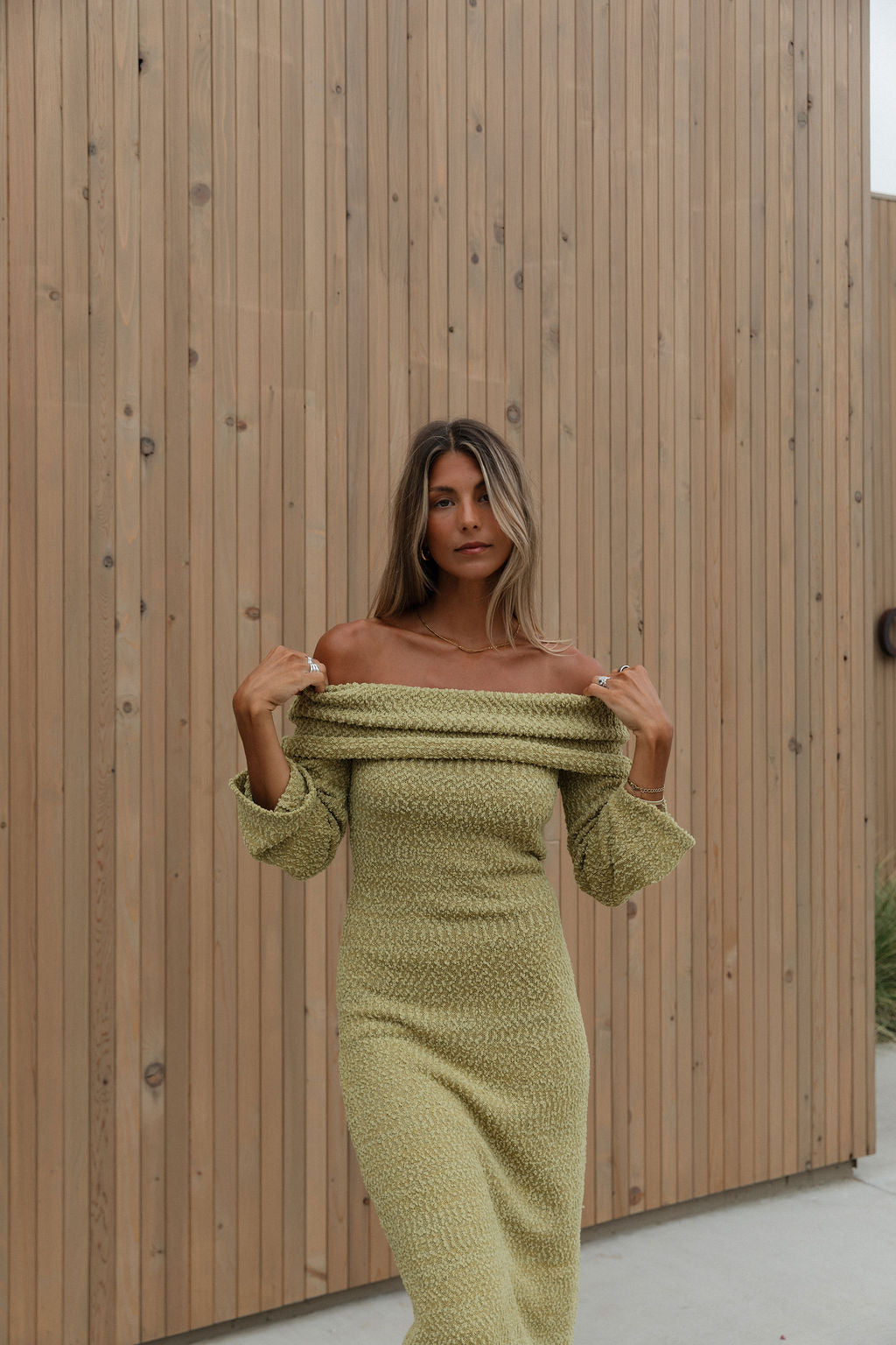 Nora Knit Maxi Dress in Dusty Lime - Bump Friendly