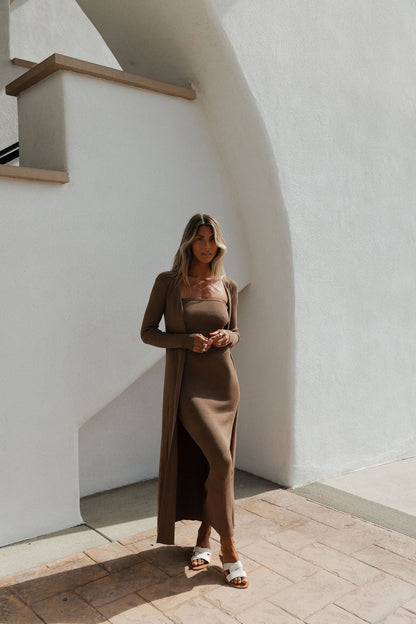Lina Two Piece Dress Set in Taupe - Bump Friendly & Inclusive Sizing