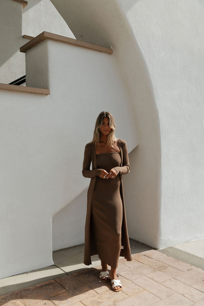 Lina Two Piece Dress Set in Taupe - Bump Friendly & Inclusive Sizing