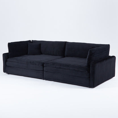 112-inch black corduroy sofa: two throw pillows, four backrests, opening up a new style for the living room's casual area