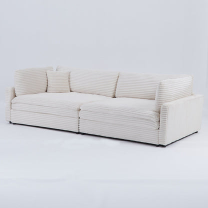 112-inch black corduroy sofa: two throw pillows, four backrests, opening up a new style for the living room's casual area