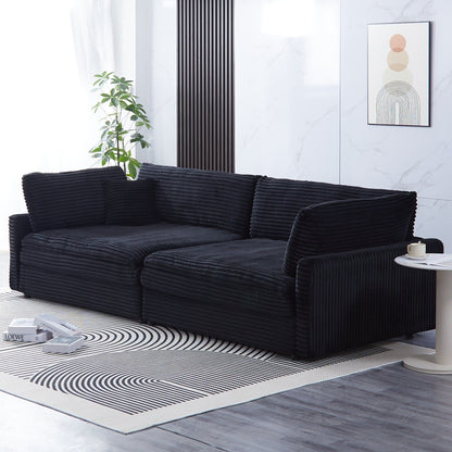 112-inch black corduroy sofa: two throw pillows, four backrests, opening up a new style for the living room's casual area