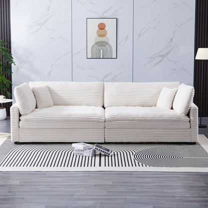 112-inch black corduroy sofa: two throw pillows, four backrests, opening up a new style for the living room's casual area