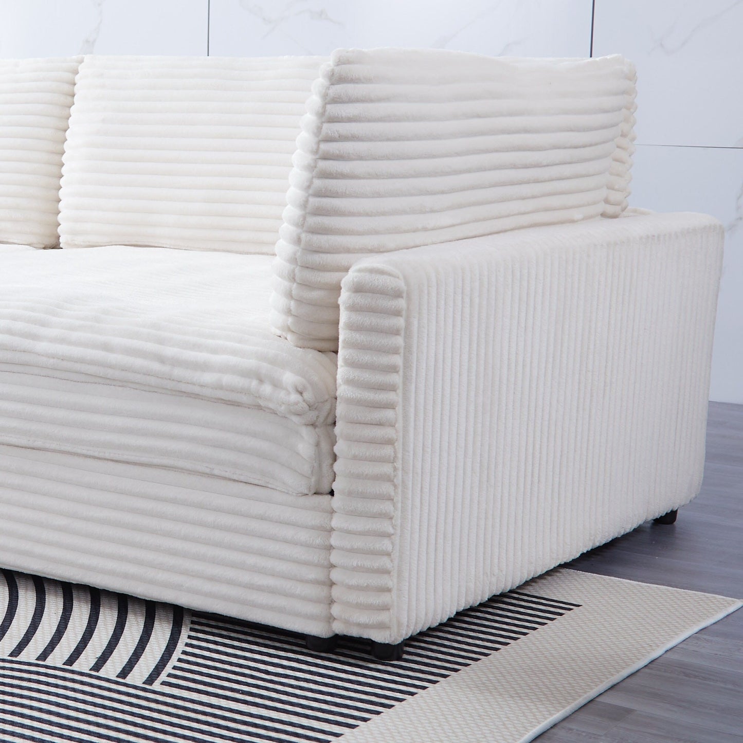 112-inch black corduroy sofa: two throw pillows, four backrests, opening up a new style for the living room's casual area