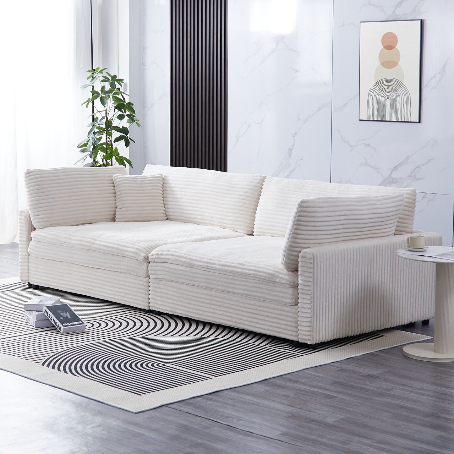 112-inch black corduroy sofa: two throw pillows, four backrests, opening up a new style for the living room's casual area