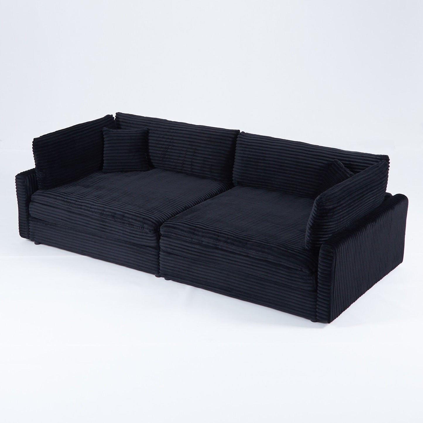 112-inch black corduroy sofa: two throw pillows, four backrests, opening up a new style for the living room's casual area