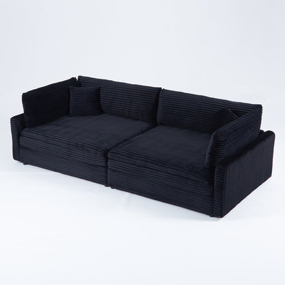 112-inch black corduroy sofa: two throw pillows, four backrests, opening up a new style for the living room's casual area