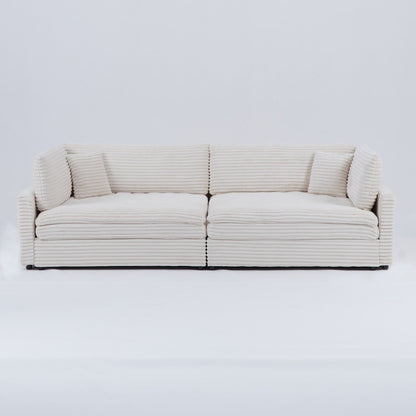 112-inch black corduroy sofa: two throw pillows, four backrests, opening up a new style for the living room's casual area