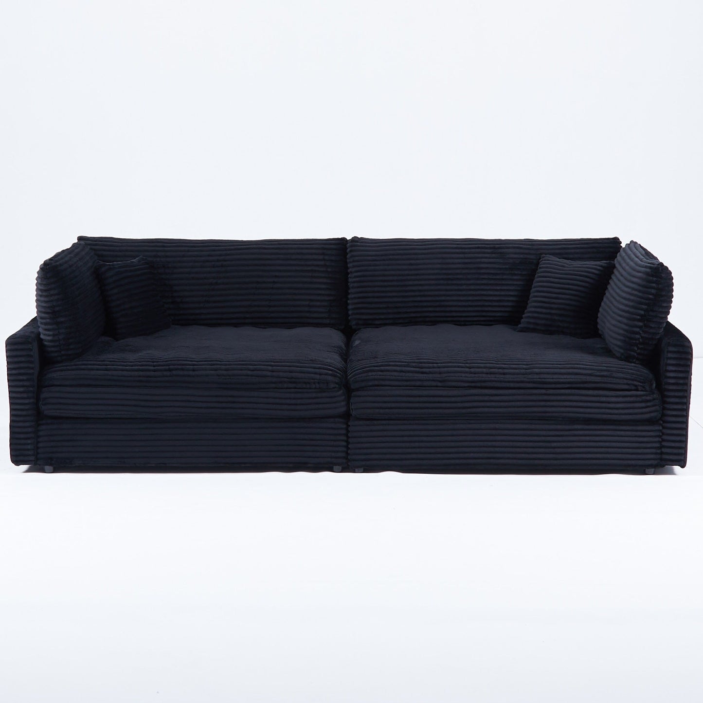 112-inch black corduroy sofa: two throw pillows, four backrests, opening up a new style for the living room's casual area