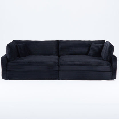 112-inch black corduroy sofa: two throw pillows, four backrests, opening up a new style for the living room's casual area